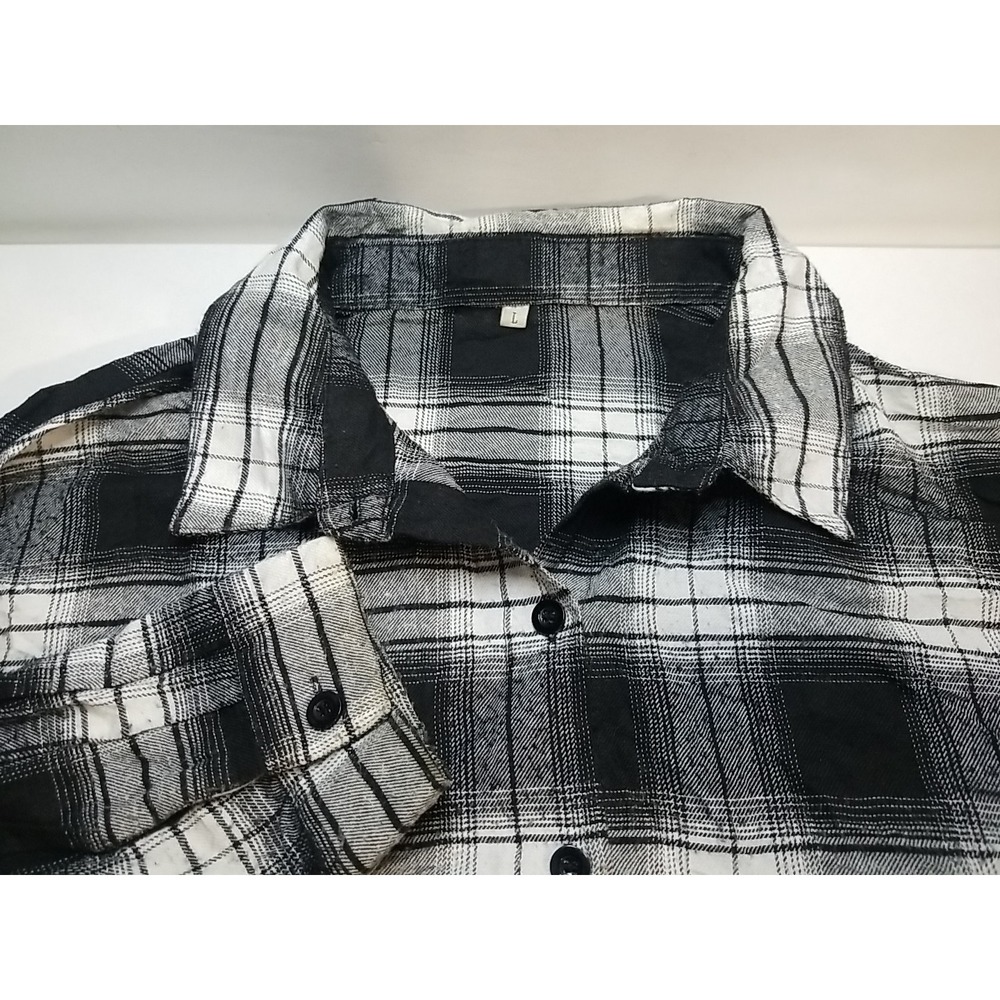 Shein Shirt Womens Large Black White Plaid Flannel Button Up Long Sleeve Top